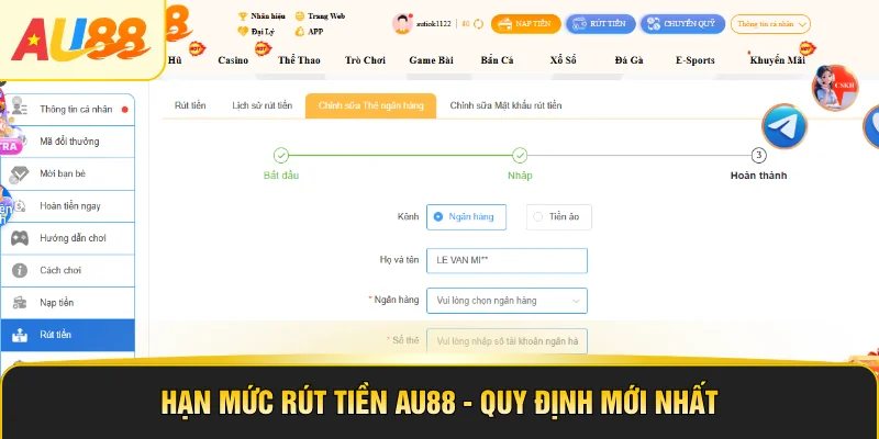 Hạn mức rút tiền AU88 - quy định mới nhất